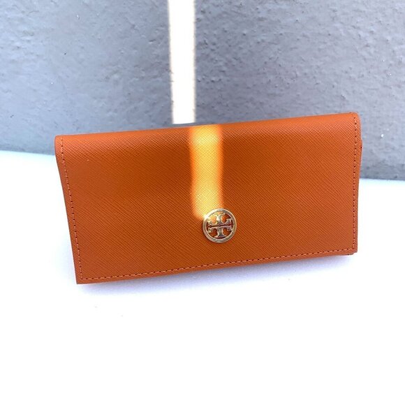 Tory Burch Protective Glasses Sunglasses Case Orange Leather Triangle With Cloth - Picture 3 of 7